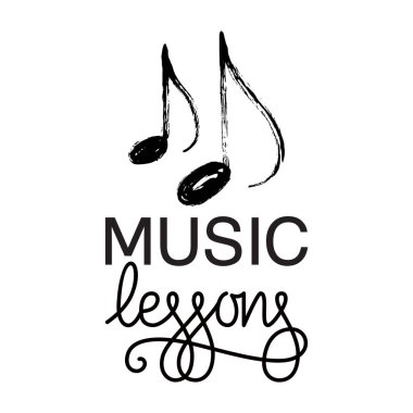 Müzik dersleri logo. Elle çizilmiş müzik notu, vektör çizim