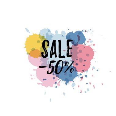 Vektör çizim, arka plan boya satış etiketiyle bırakır. Satılık -50% metin.