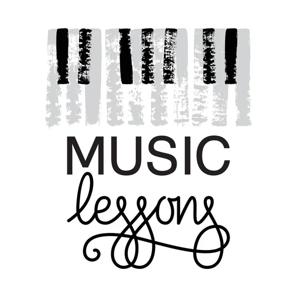 Music Lessons Logo Hand Drawn Piano Keyboard Vector Illustration — Stock Vector