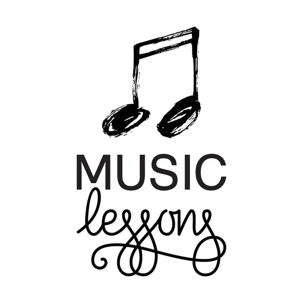 Logo Lezioni Musica Nota Musicale Disegnata Mano Illustrazione Vettoriale — Vettoriale Stock