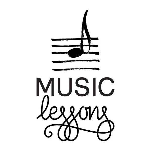 Hudební Lekce Logo Ručně Tažené Hudební Poznámku Vektorové Ilustrace — Stockový vektor