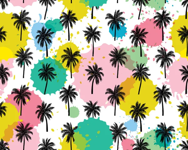 Vector Illustration Hand Drawn Palm Trees Seamless Vector Pattern Tropical — Stock Vector