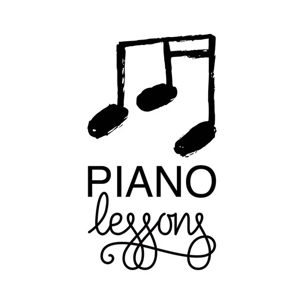 Logotipo Lecciones Piano Nota Musical Dibujada Mano Ilustración Vectorial — Archivo Imágenes Vectoriales