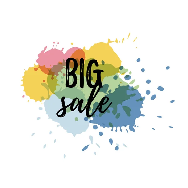 Vector Illustration Sale Tag Paint Drops Background Big Sale Text — Stock Vector