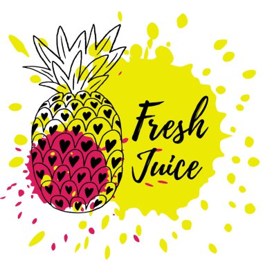 Boya sıçrama ile egzotik ananas çizilmiş vektör çizim.