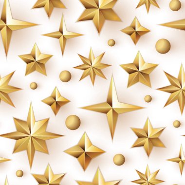 Dikişsiz desen vektör çizim tasarım gerçekçi Metalik altın yıldız. Noel yıldız desen.