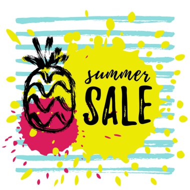 Boya sıçrama ile egzotik ananas çizilmiş vektör çizim.