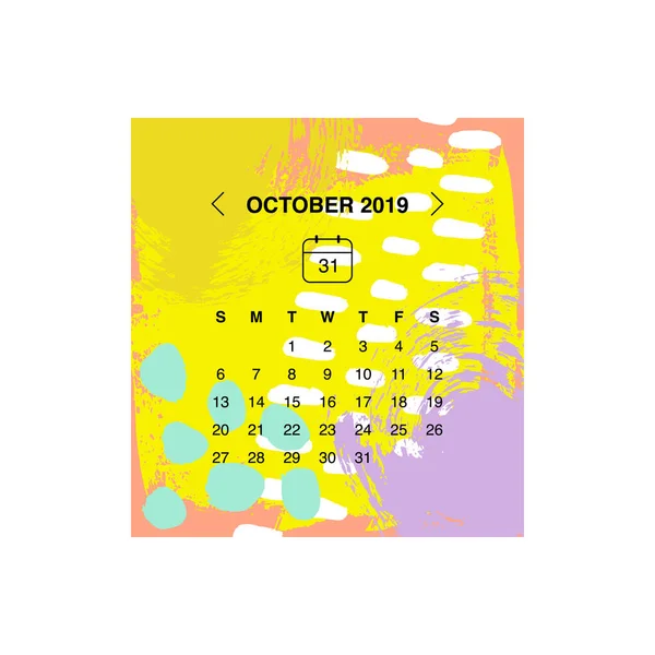 Векторная Иллюстрация Календаря Октябрь 2019 Года — стоковый вектор