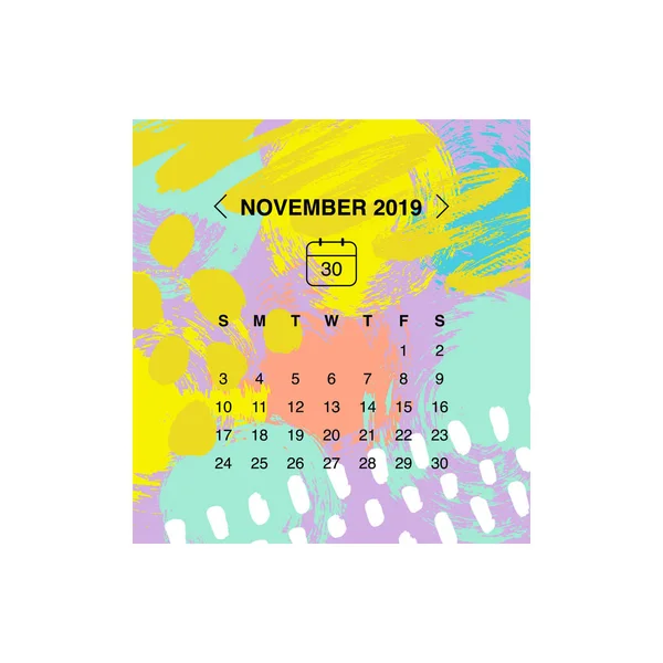 Vektor Illustration Design Des Kalenders Für November 2019 — Stockvektor