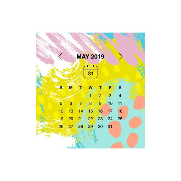 Vector Εικονογράφηση Σχεδιασμός Του Ημερολόγιο Μαΐου 2019 — Διανυσματικό Αρχείο