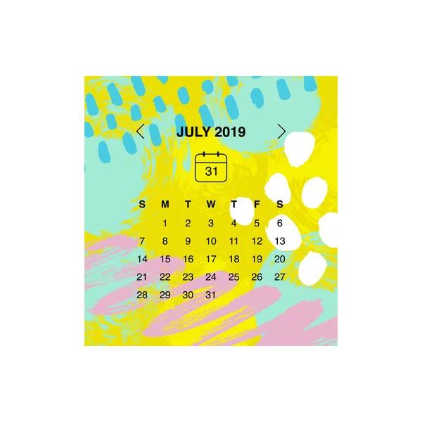 Vektor Illustration Entwurf Des Kalenders Für Juli 2019 — Stockvektor