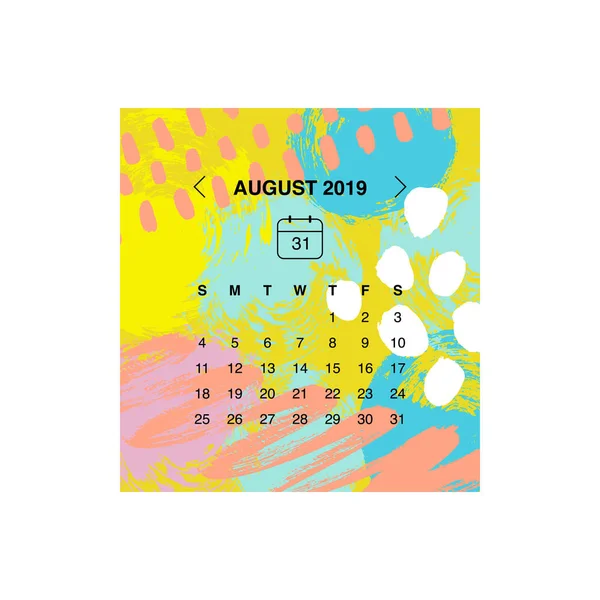 Diseño Ilustración Vectorial Del Calendario Para Agosto 2019 — Vector de stock