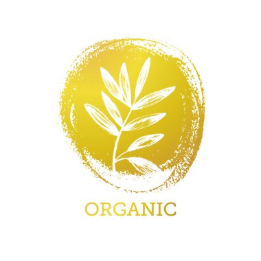 Vektör logo tasarım boya arka plan üzerinde. Botanik logo basit el çekilmiş.