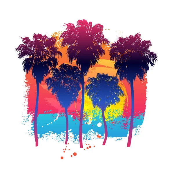 Vektorillustration Einer Handgezeichneten Palme Auf Einem Farbhintergrund Designelement Für Shirt — Stockvektor