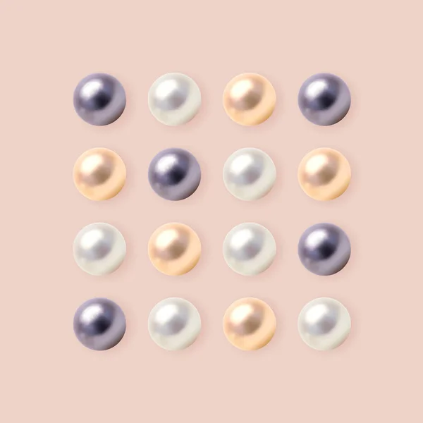 Vector Illustration Set Realistic Pearls Isolated Pink Background Eps File — Stock Vector