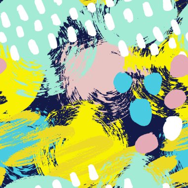 İllüstrasyon vektör, boya lekesi, noktalar ve çizgiler ile çekilmiş soyut seamless modeli el.