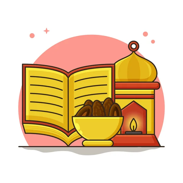 Ημερομηνίες Φρούτα Κοράνι Και Φανοί Εικονίδιο Του Μουσουλμάνου Βέκτορ Ramadan — Διανυσματικό Αρχείο