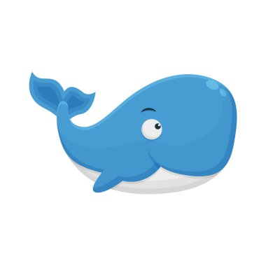 Balina Denizi Çizgi Karakteri. Şirin Hayvan Maskotu İkon Düz Tasarım. Çocuk Kitabı