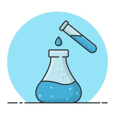 Kimyasalları Test Tüpleri Ucu Erlenmeyer ile Karıştırıyorum. Laboratuvarda Deney. Doldurulmuş Simge Vektör Tasarımı 