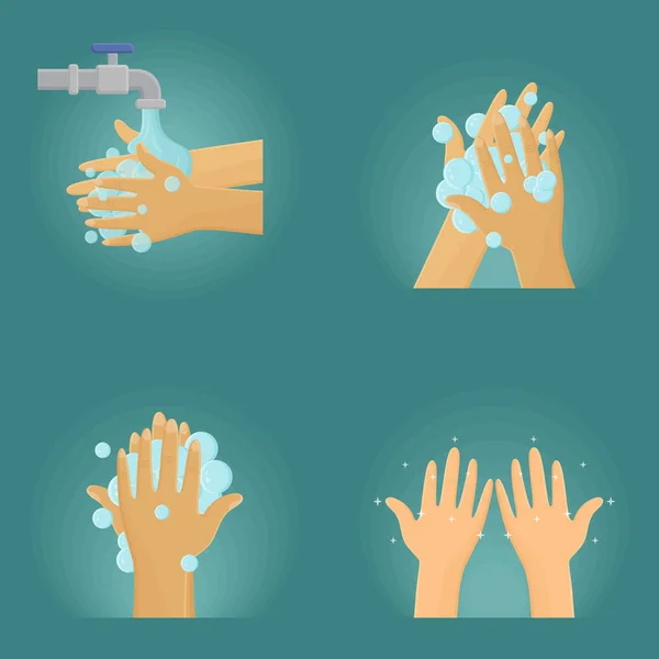 Πώς Πλύνετε Χέρι Εικονογράφηση Έννοια Πρόληψη Της Μόλυνσης Από Ιούς — Διανυσματικό Αρχείο