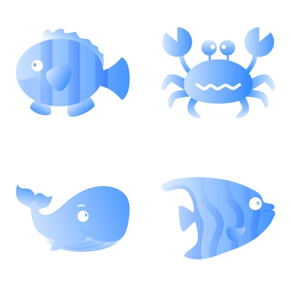 Grouper Fish Whale Crabs Sea Fish Cute Animal Mascot Icon — Stock Vector