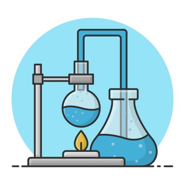 Erlenmeyer ve Matara tüpü. Laboratuvarda Kimya Bilimi Deneyi. Doldurulmuş Simge Vektör Tasarımı