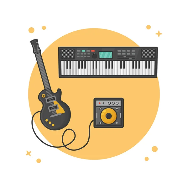 Bassgitarre Und Klaviertastatur Musikinstrument Logo Vektor Illustration — Stockvektor