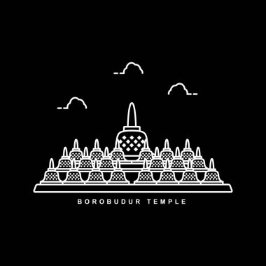 Borobudur Tapınağı İllüstrasyonu. Endonezya 'daki Miras Binası. Taslak Simge Vektör Tasarımı