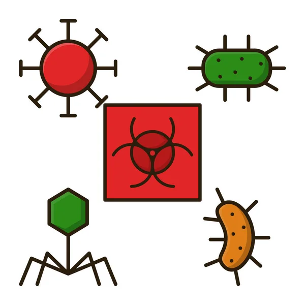 Tanda Bahaya Virus Mikroba Dan Bakteri Vektor Rancangan Ikon Outline - Stok Vektor