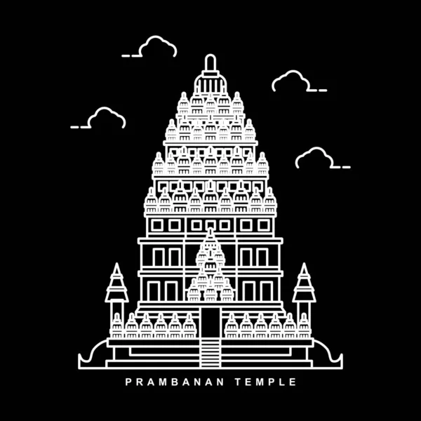 Ilustración Del Templo Prambanan Indonesia Historical Building Esquema Icono Vector — Archivo Imágenes Vectoriales