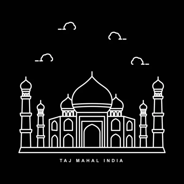 Taj Mahal Mezquita Ilustración India Building Landmark Esquema Icono Vector — Archivo Imágenes Vectoriales