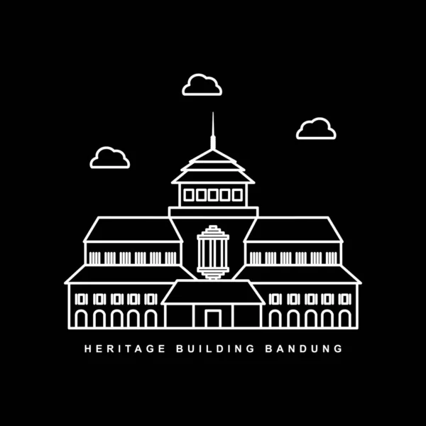 Bandung City Landmark Edificio Del Museo Esquema Icono Vector Diseño — Vector de stock