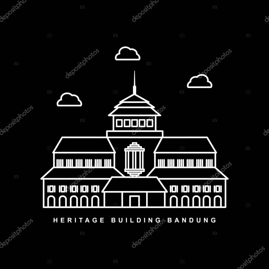 Bandung City Landmark. Museum Building. Outline Icon Vector Design