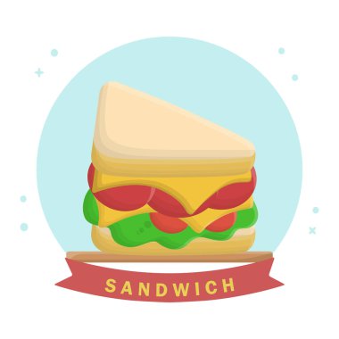 Sandviç Kahvaltısı Sebze ve Et. Düz Vektör Simgesi Tasarımı