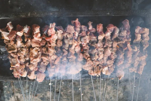 Rökt Grillkött Spett Grillning Fräs — Stockfoto