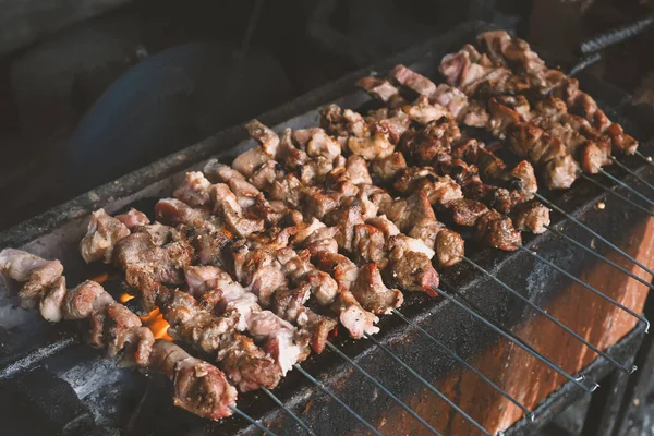 Smoked Barbecue Meat Skewers Grilling Brazier — 스톡 사진