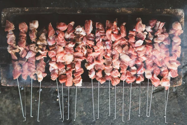 Gerookt Barbecue Vlees Spiesen Grillen Brazier — Stockfoto
