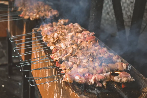Smoked Barbecue Meat Skewers Grilling Brazier — 스톡 사진