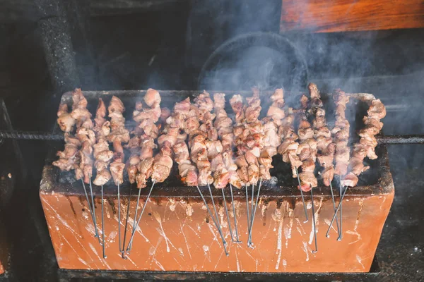 Carne Barbacoa Ahumada Pinchos Parrilla Brasero — Foto de Stock