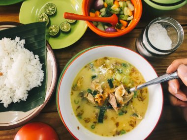 Lezzetli Asya yemekleri. Yukarıdan görüntüle