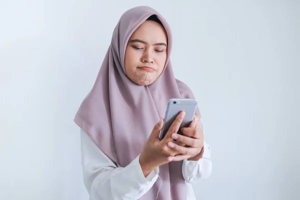 Girl Sad Emotions Having Video Conversation Mobile Phone — 스톡 사진