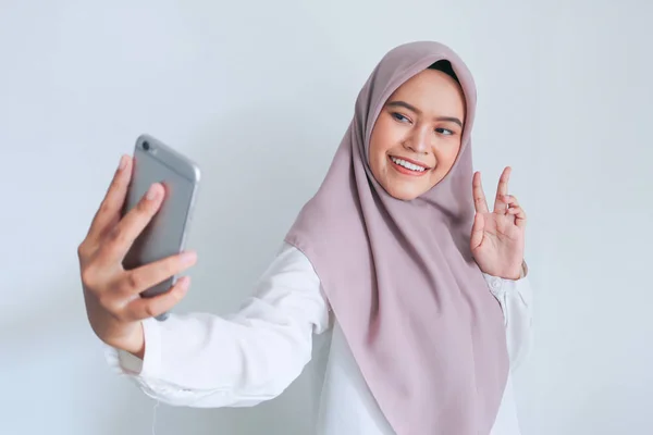 Azji Dziewczyna Selfie Telefon Komórkowy — Zdjęcie stockowe