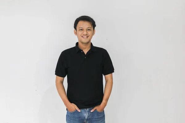 Schöner Asiatischer Junger Mann Schwarzen Shirt — Stockfoto