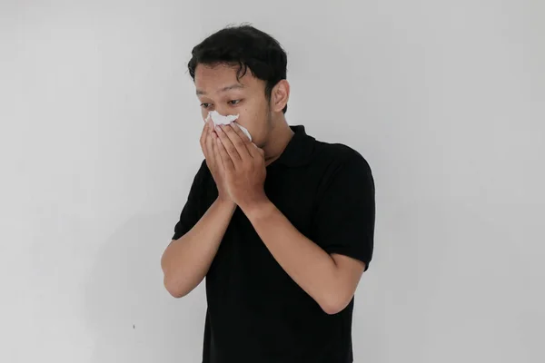 Lijdende Jonge Aziatische Man Met Masker — Stockfoto