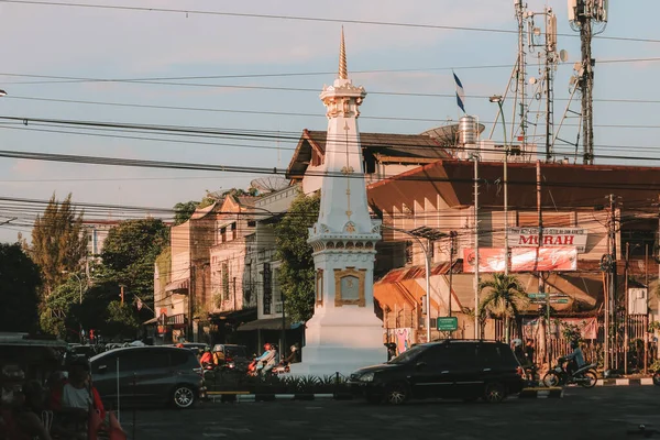 Tugu Jogja Naplemente Háttérrel Vagy Más Néven Tugu Pal Iconic — Stock Fotó