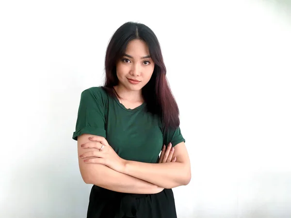Süß Asiatisch Mädchen Greent Shirt — Stockfoto