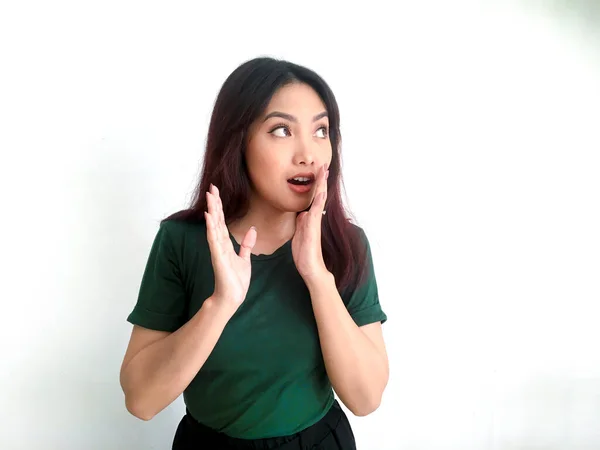 Chocado Bonito Ásia Menina Greent Shirt — Fotografia de Stock