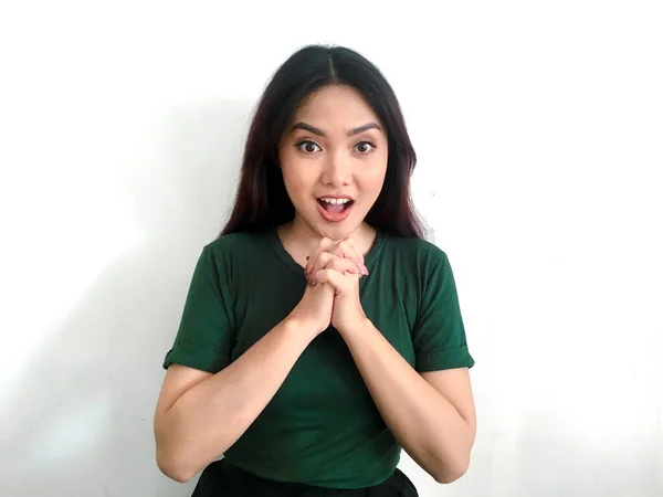 Émotionnel Asiatique Fille Greent Shirt — Photo