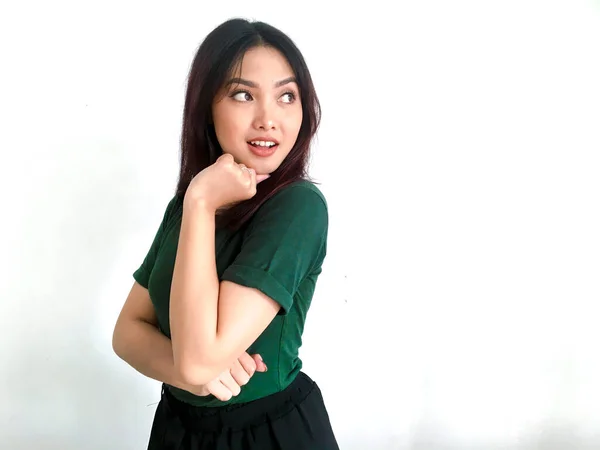 Emotionale Asiatische Mädchen Grünen Shirt — Stockfoto
