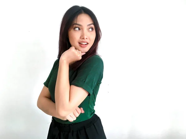 Emotionale Asiatische Mädchen Grünen Shirt — Stockfoto